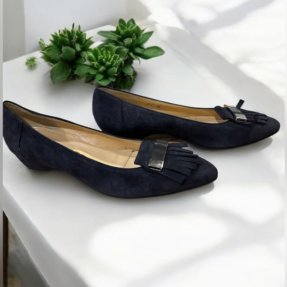 Brunate navy suede point toe baby heel loafer size 38 US 7.5 - Picture 2 of 7